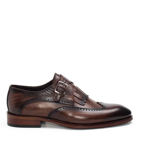 Erkek Kahverengi Tokalı Deri Klasik Ayakkabı