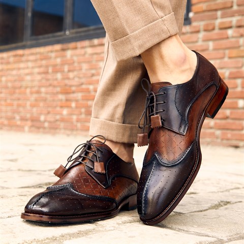 Erkek Taba Kahverengi Bağcıklı Deri Klasik Ayakkabı
