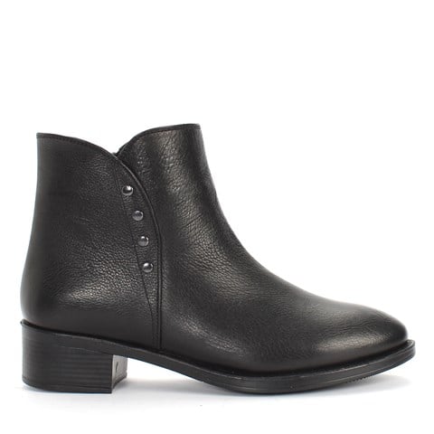 Kadın Siyah Fermuarlı Kısa Deri Bot