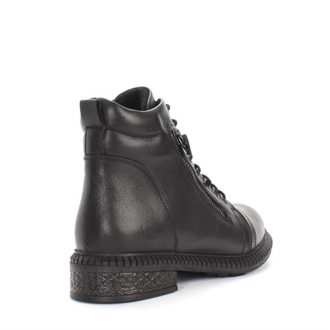 Kadın Siyah Fermuarlı Kalın Tabanlı Deri Bot