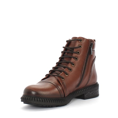 Kadın Taba Fermuarlı Kalın Tabanlı Deri Bot