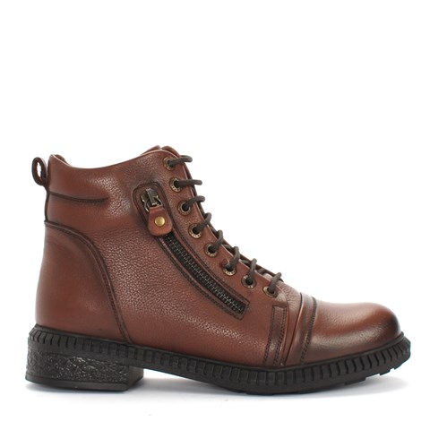 Kadın Taba Fermuarlı Kalın Tabanlı Deri Bot