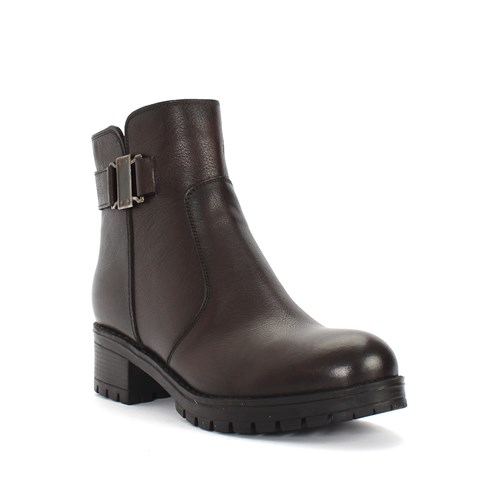 Kadın Kahverengi Fermuarlı Tokalı Deri Bot