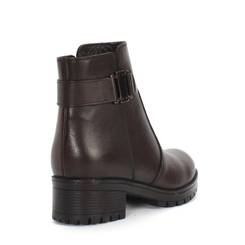 Kadın Kahverengi Fermuarlı Tokalı Deri Bot