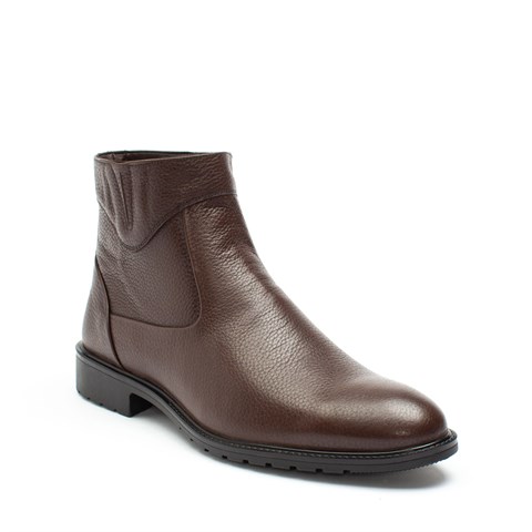 Erkek Kahverengi Fermuarlı Klasik Deri Bot