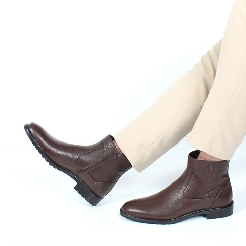Erkek Kahverengi Fermuarlı Klasik Deri Bot