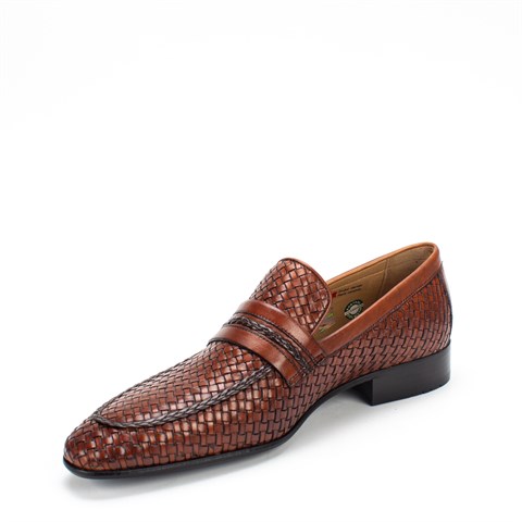 Erkek Taba Örgü Deri Loafer