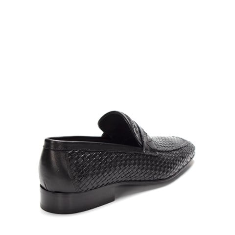 Erkek Siyah Örgü Deri Loafer
