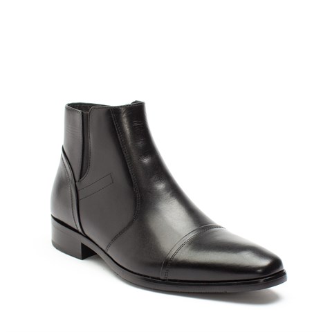 Erkek Siyah Fermuarlı Klasik Deri Bot