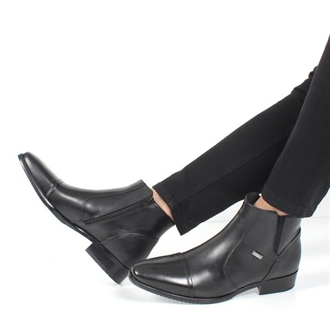 Erkek Siyah Fermuarlı Klasik Deri Bot