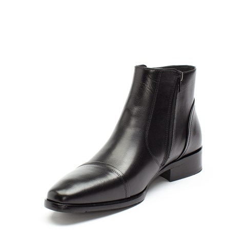 Erkek Siyah Fermuarlı Klasik Deri Bot