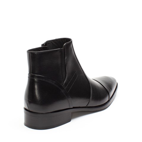 Erkek Siyah Fermuarlı Klasik Deri Bot