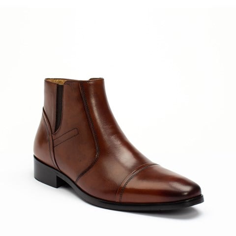 Erkek Taba Fermuarlı Klasik Deri Bot