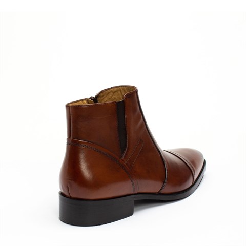Erkek Taba Fermuarlı Klasik Deri Bot