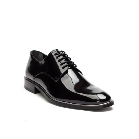 Erkek Siyah Bağcıklı Rugan Deri Klasik Ayakkabı