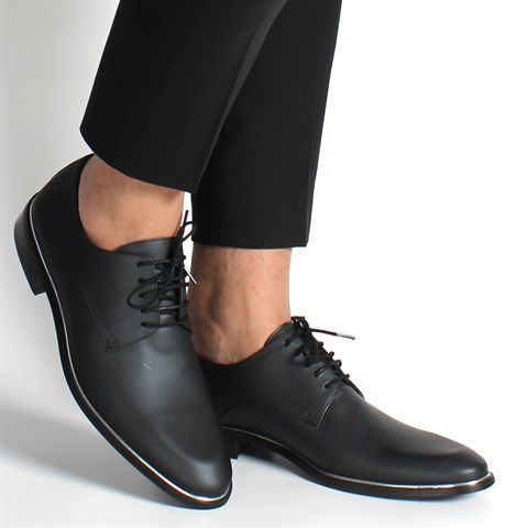 Erkek Siyah Bağcıklı Deri Klasik Ayakkabı