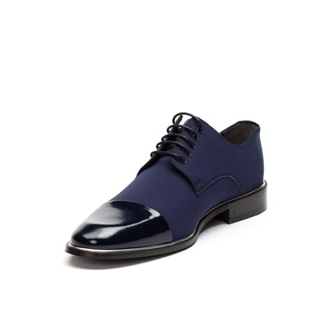 Erkek Lacivert Bağcıklı Saten Klasik Ayakkabı