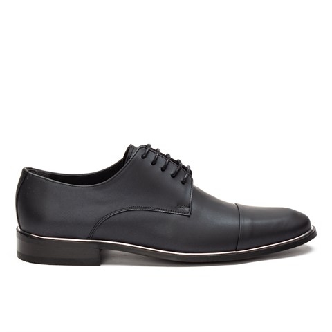Erkek Mat Siyah Bağcıklı Deri Klasik Ayakkabı