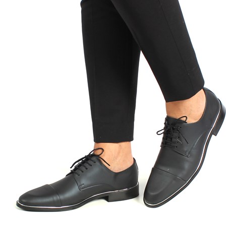 Erkek Mat Siyah Bağcıklı Deri Klasik Ayakkabı