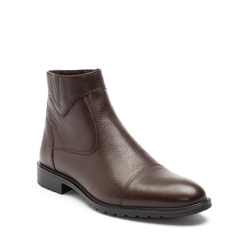 Erkek Kahverengi Fermuarlı Klasik Deri Bot