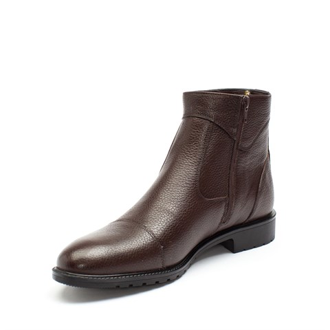 Erkek Kahverengi Fermuarlı Klasik Deri Bot