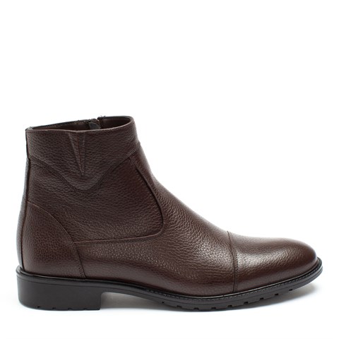 Erkek Kahverengi Fermuarlı Klasik Deri Bot