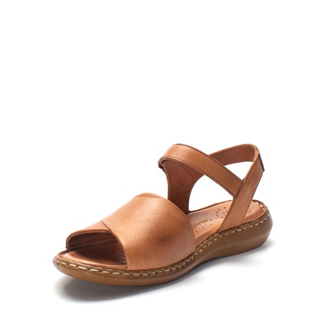 Kadın Taba Bilekten Cırt Cırtlı Deri Sandalet