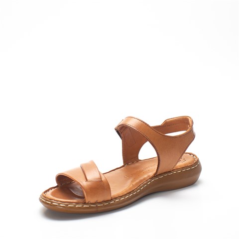 Kadın Taba Bilekten Cırt Cırtlı Deri Sandalet