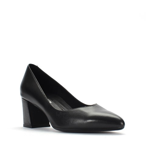 Kadın Siyah Kalın Topuklu Deri Klasik Ayakkabı