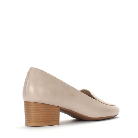 Kadın Bej Kalın Topuklu Deri Klasik Ayakkabı