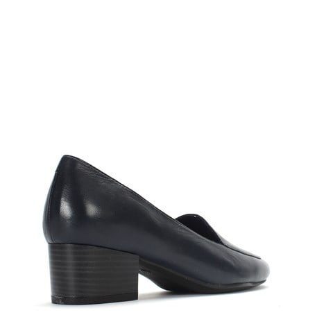 Kadın Lacivert Kalın Topuklu Deri Klasik Ayakkabı