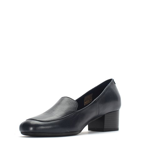 Kadın Lacivert Kalın Topuklu Deri Klasik Ayakkabı