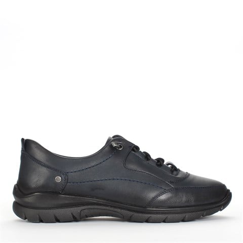 Kadın Lacivert Bağcıklı Deri Ayakkabı