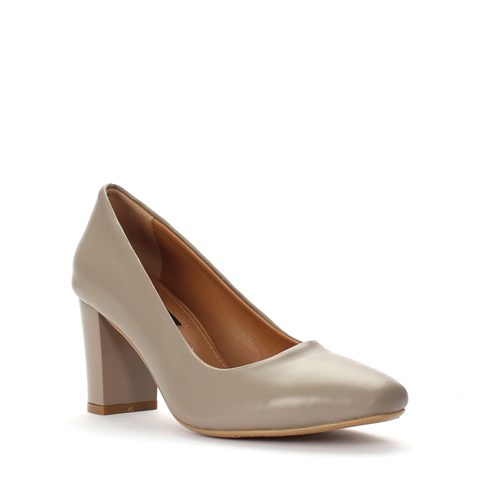 Kadın Bej Topuklu Deri Klasik Ayakkabı