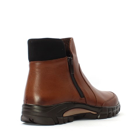 Kadın Taba Çift Fermuarlı Deri Bot