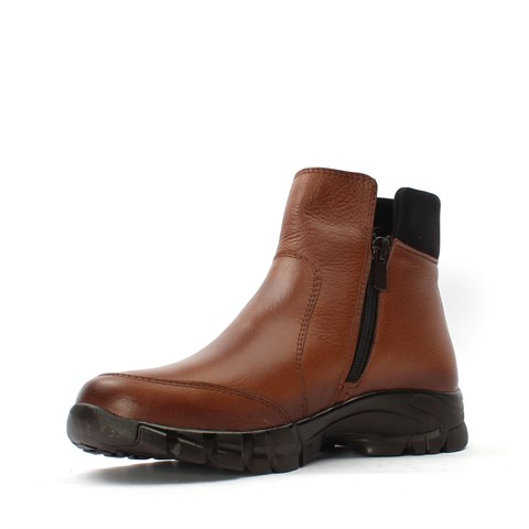 Kadın Taba Çift Fermuarlı Deri Bot