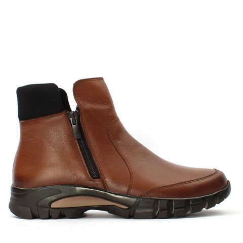 Kadın Taba Çift Fermuarlı Deri Bot