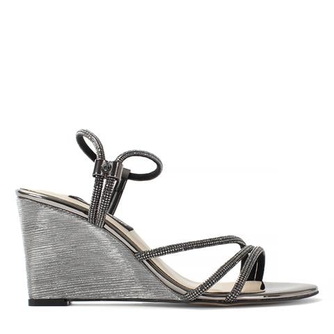 Kadın Platin Taşlı Dolgu Topuklu Abiye Ayakkabı