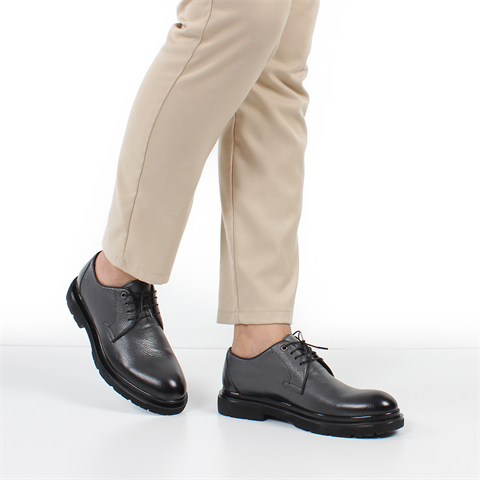 Erkek Antrasit Bağcıklı Deri Günlük Ayakkabı