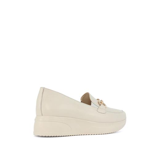 Kadın Bej Tokalı Dolgu Topuklu Deri Loafer