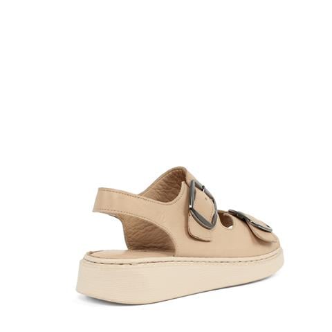 Kadın Bej Çift Tokalı Deri Sandalet