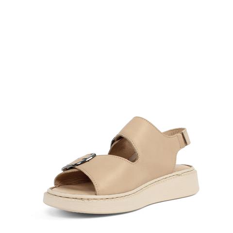 Kadın Bej Çift Tokalı Deri Sandalet