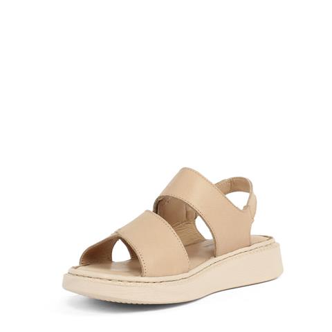 Kadın Bej Bilekten Cırt Cırtlı Deri Sandalet