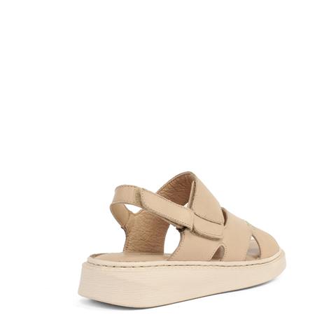 Kadın Bej Bilekten Cırt Cırtlı Deri Sandalet