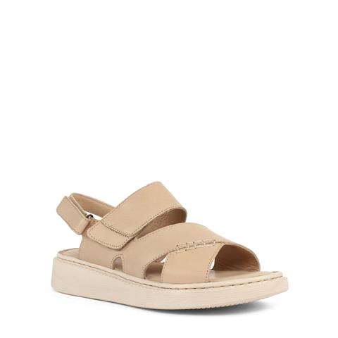 Kadın Bej Bilekten Cırt Cırtlı Deri Sandalet