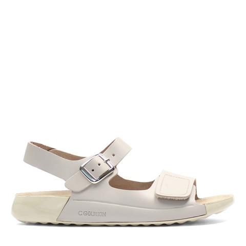 Kadın Bej Önü Cırt Cırtlı Deri Sandalet