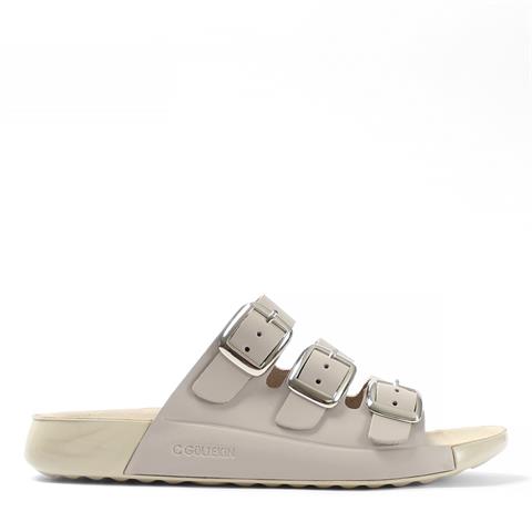 Kadın Bej Üç Tokalı Rahat Deri Terlik