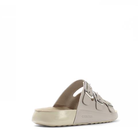 Kadın Bej Üç Tokalı Rahat Deri Terlik