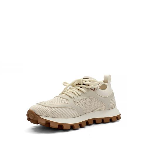 Erkek Bej Bağcıklı Kalın Tabanlı Deri Sneaker