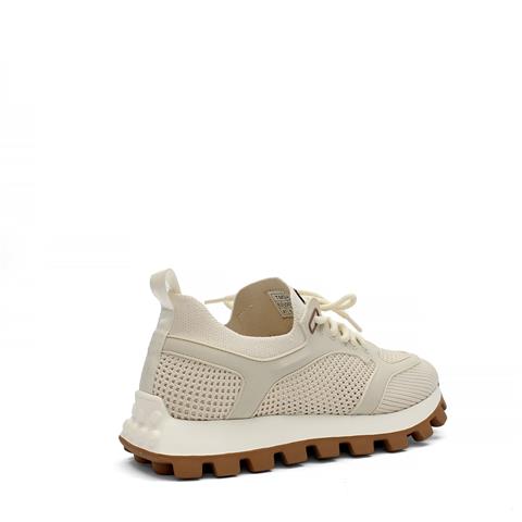 Erkek Bej Bağcıklı Kalın Tabanlı Deri Sneaker